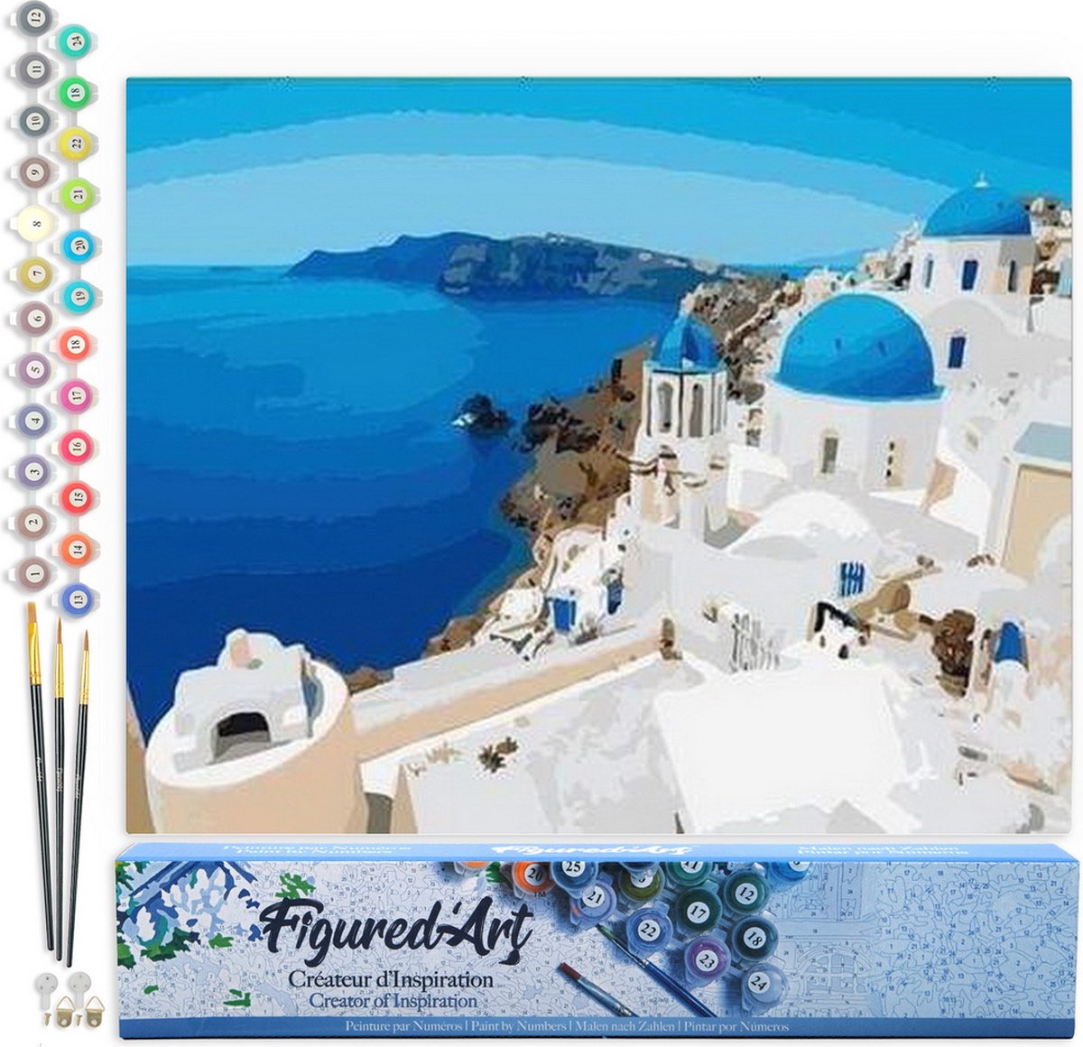 FiguredArt Schilderen op Nummer Volwassenen canvas Griekenland Zeezicht - Handwerk acrylverf Kit DIY Compleet - 40x50cm zonder frame